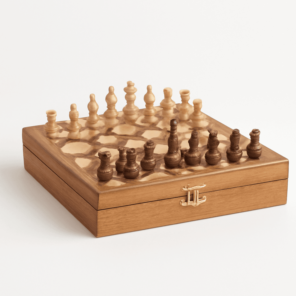 Coffret de jeux d'échecs en bois